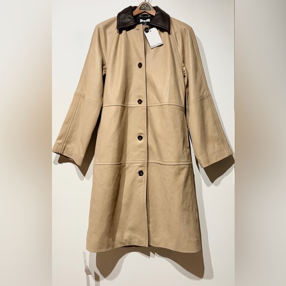 Reformation Jackets & Blazers - REFORMATION- Veda Beck Leather Oat Distressed Trench Coat- Women’s Medium.